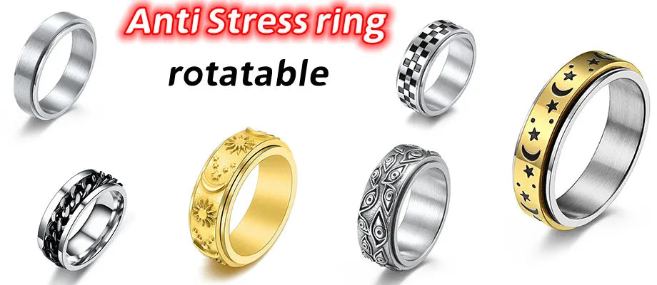 Spinning Anxiety Rings Free Shipping Items For Men Titanium Steel Rotatable Chain Fidget Joint Ring Jewelry Anillos De Hombres
