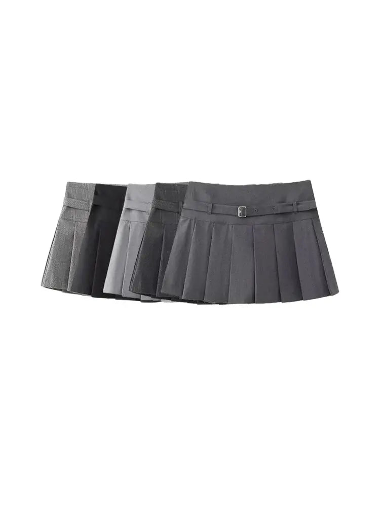 Pleated Shorts Skirts for Women, With Belt,Side Zipper, Mid Waist, Female Skort,Fashion