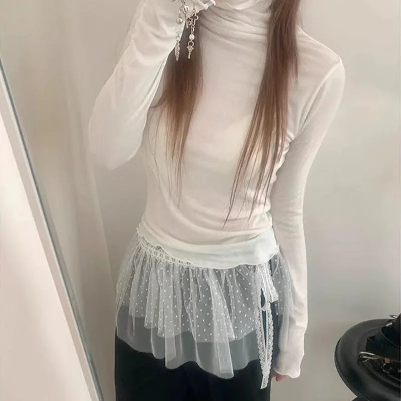Elegant Polka Dot Lace Embroidery White Lace Half Skirt Women's Design Layered Short Skirt Korean High Waist A-Line Skirt Apron