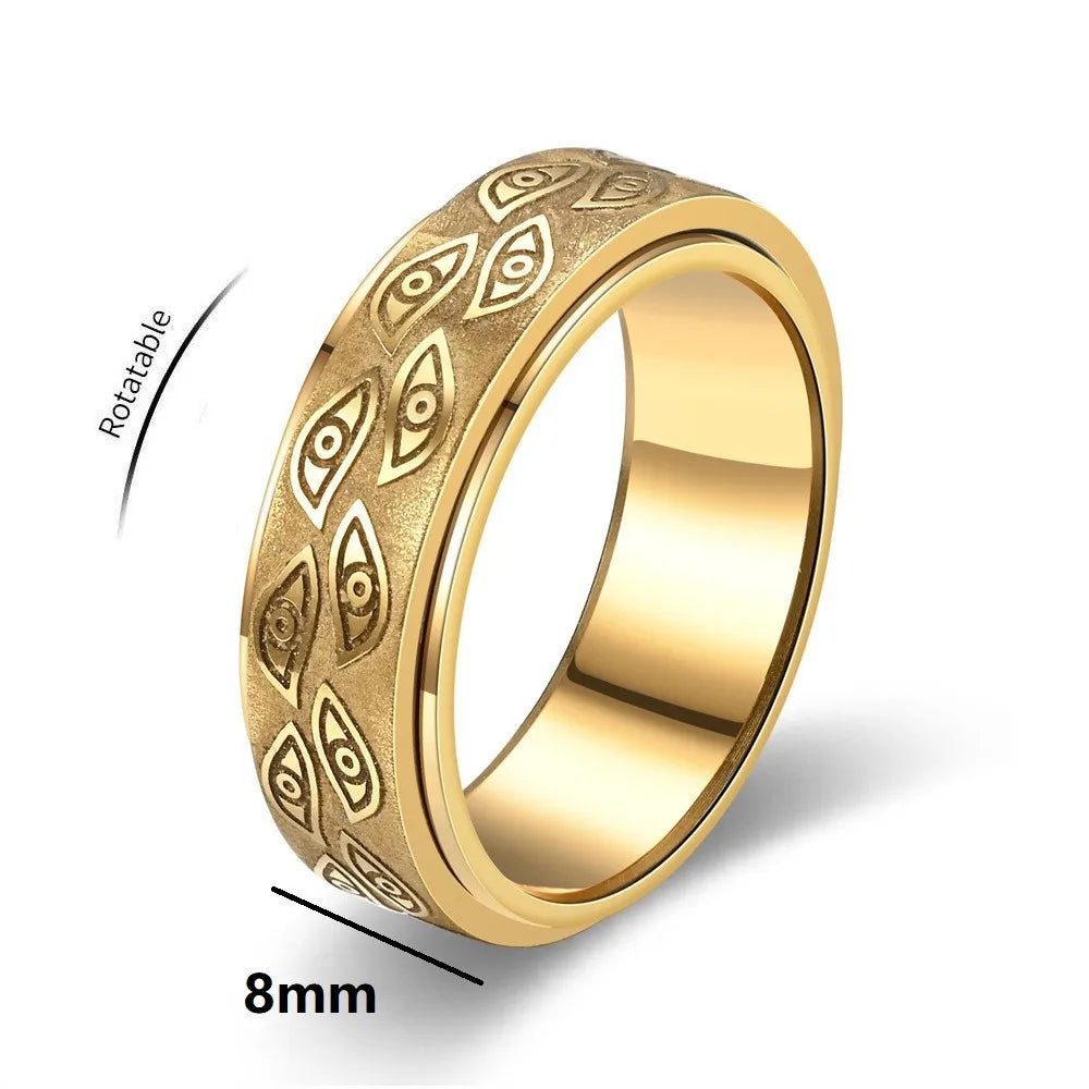 Demon Eye Rotating Anxiety Relife Spinning Ring For Men Anti Stress Stainless Steel Spinner Fidgets Joint Ring Anillo Hombres
