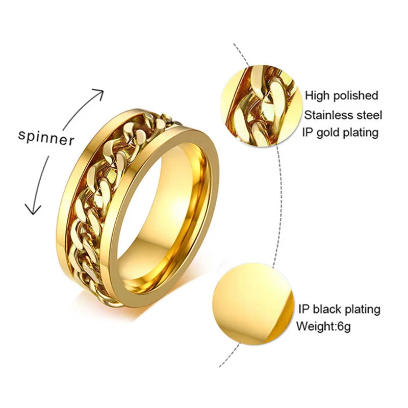 Stress Ring For Stainless Steel Rotatable Chain Fidget Metal Spinner Men Band Ring Jewelry Anillos De Hombres