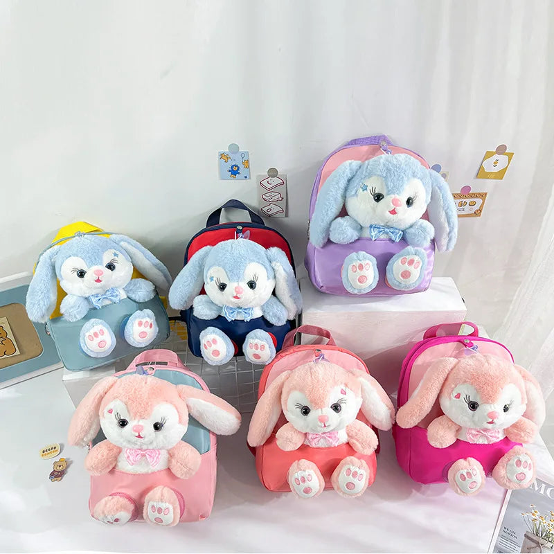 Plush 3D Rabbit Backpack for Boys Girls Kids Children SchoolBag Cute Bow Tie Cartoon School Bags Kindergarten Preschool Baby Bag