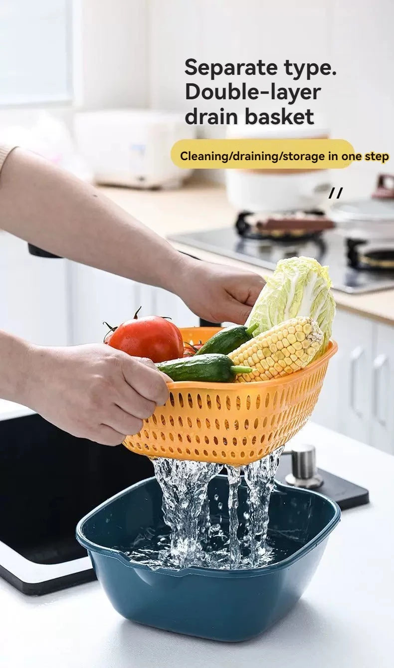 6-Piece Set/Double-Layer Draining Basket Kitchen Sink Strainer Basket Multifunctional Vegetable Washing Tool for Home Use