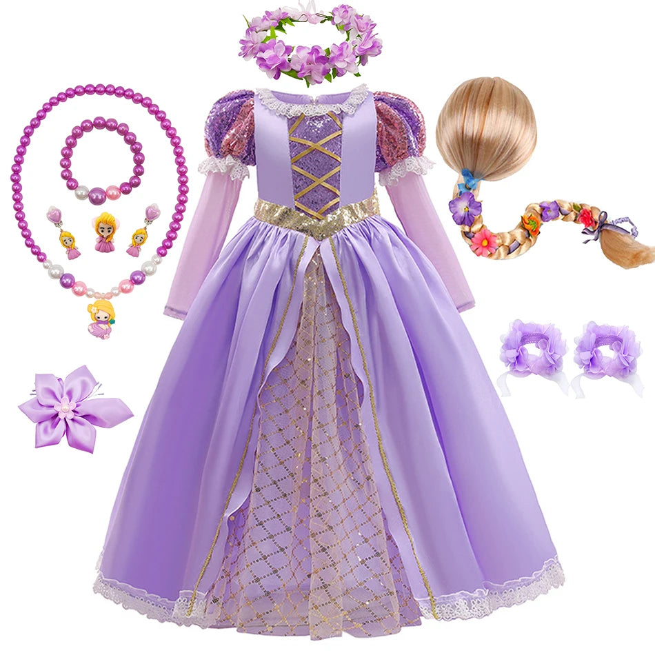 Rapunzel Dress Princess Costume Sets Children Birthday Carnival Halloween Party Fancy Girls Tangled Cosplay Clothes 2-10 Years