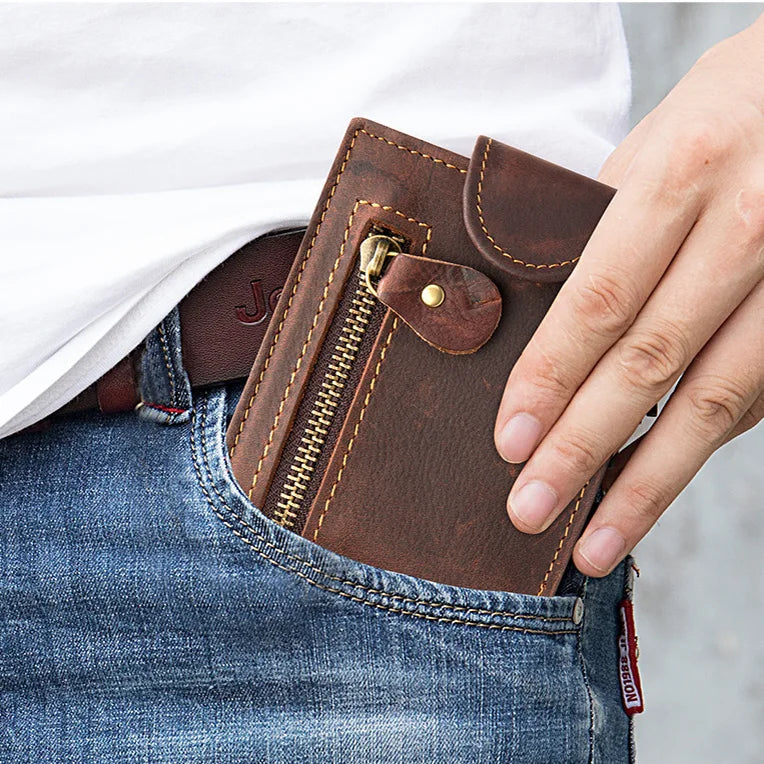 Crazy Horse Cowhide Leather Wallet for Men Genuine Leather Men Wallet Hasp Vintage Wallet Men