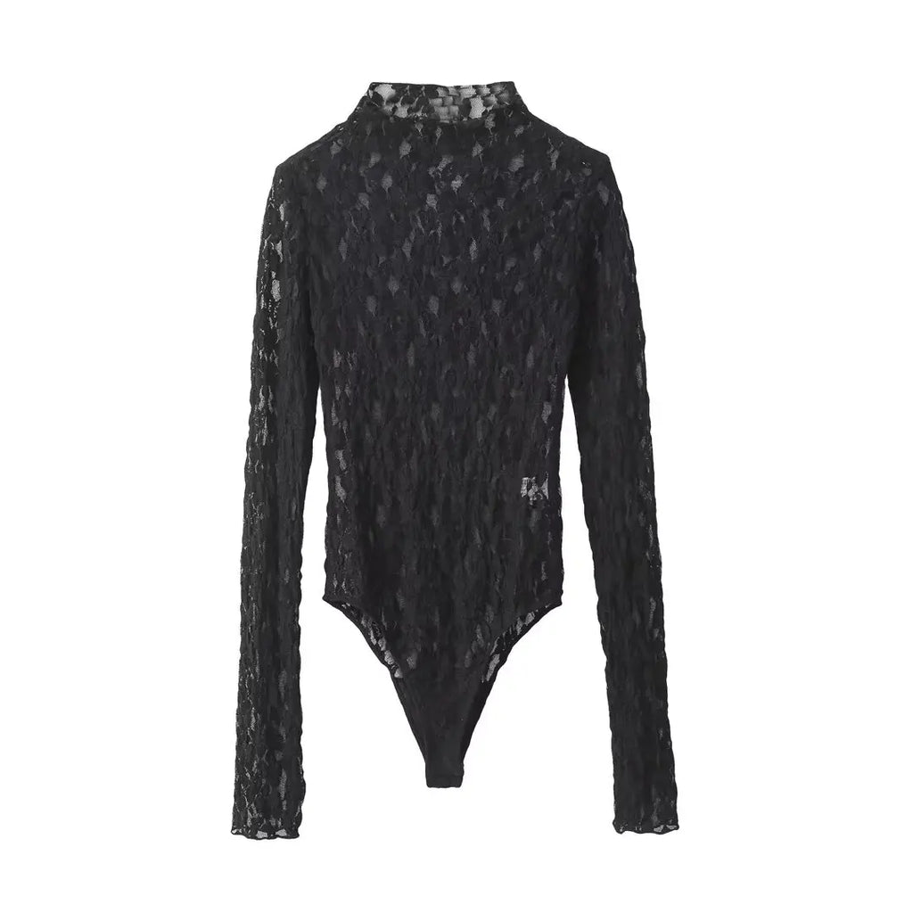 HH Womens Lace Pants Sets Slim Jumpsuits Top + High Waist Trousers Sexy Lady Floral Lace Translucent Y2k Bodysuit Suits
