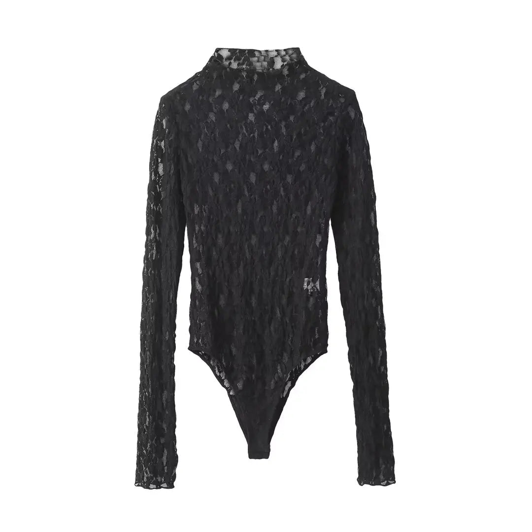 HH Womens Lace Pants Sets Slim Jumpsuits Top + High Waist Trousers Sexy Lady Floral Lace Translucent Y2k Bodysuit Suits