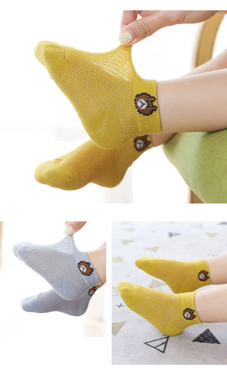 Girls Summer Mesh Thin Sock Cotton Baby Short Socks 5 Pairs Toddler Boys Kids Children Colorful Socks 5 pairs WMF043