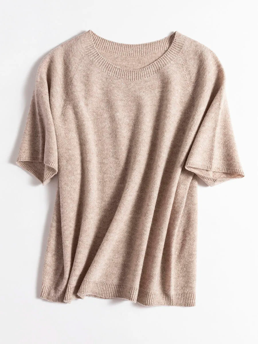 SuyaDream, 100%Merino Wool Pullovers for Woman, Round Neck, Short Sleeved Sweaters, 2025 Fall Winter Soft Warm Top, Pink, Olive