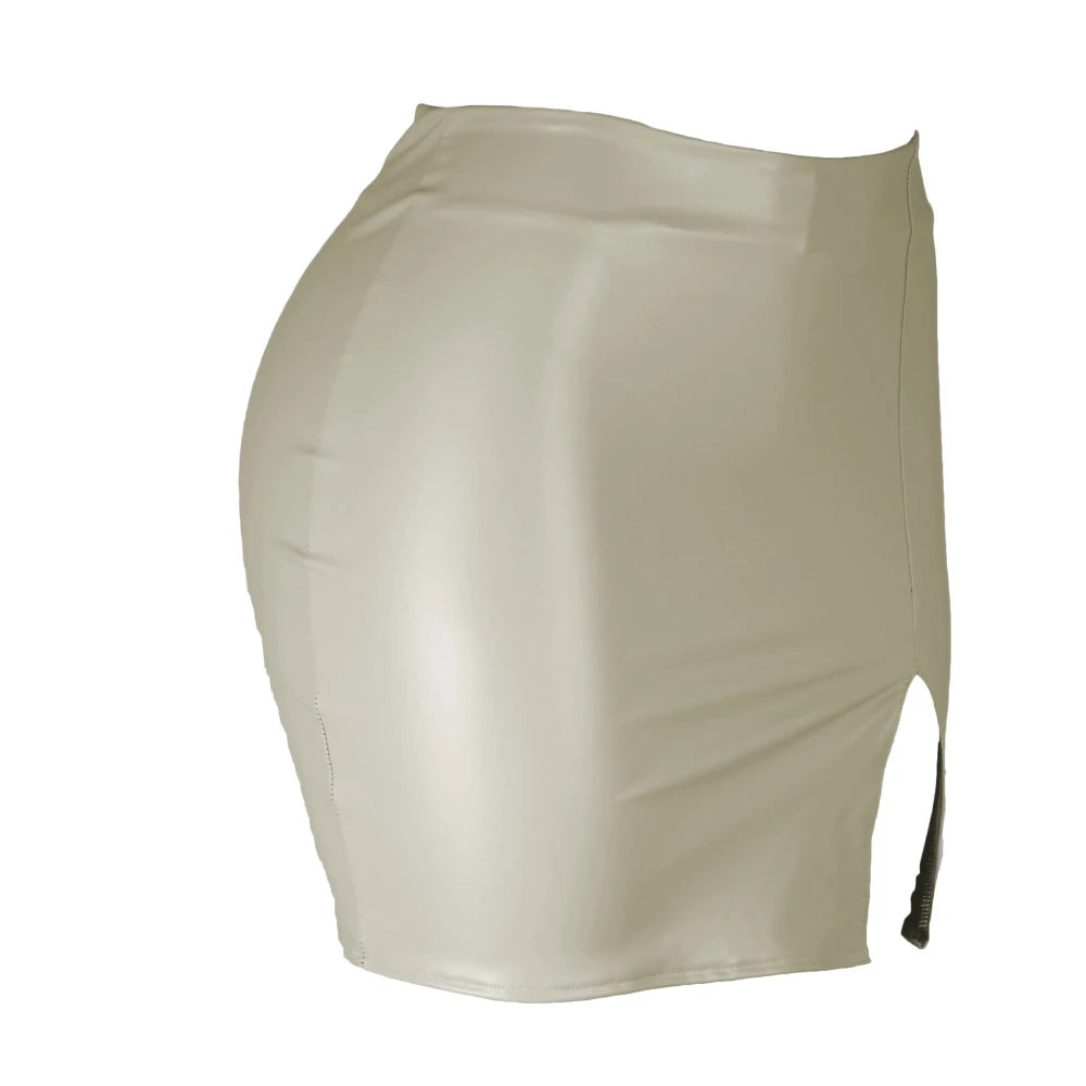 2025 Women Leather Night Clubwear Skirts Summer Pure Color PU-leather Zipper Sexy Hip Leather Mini Skirts