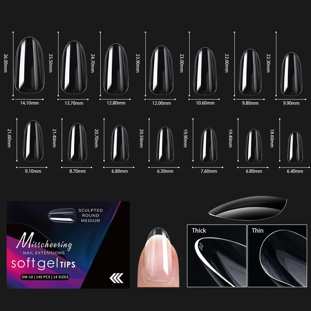 120/140pcs Almond Stiletto False Nail Tips Clear Soft Fake Nails Extension For Home DIY Nail Salon Manicure Press On Nails