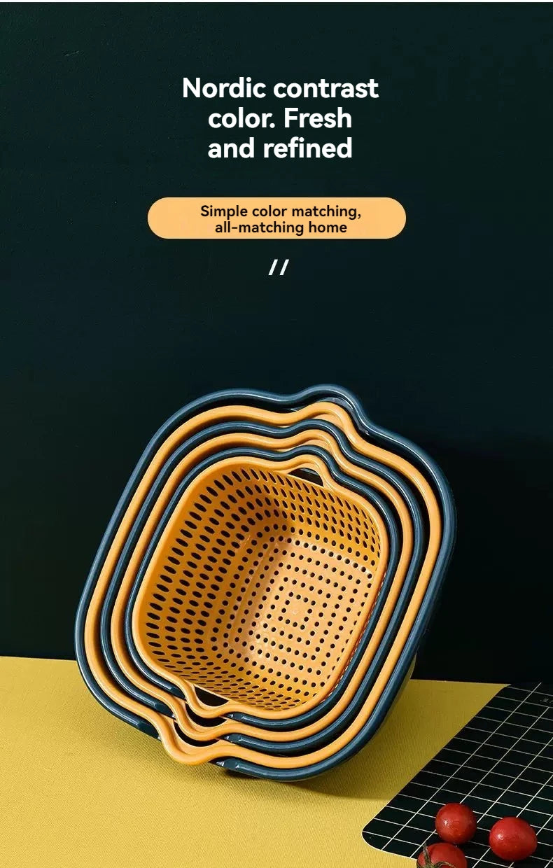 6-Piece Set/Double-Layer Draining Basket Kitchen Sink Strainer Basket Multifunctional Vegetable Washing Tool for Home Use