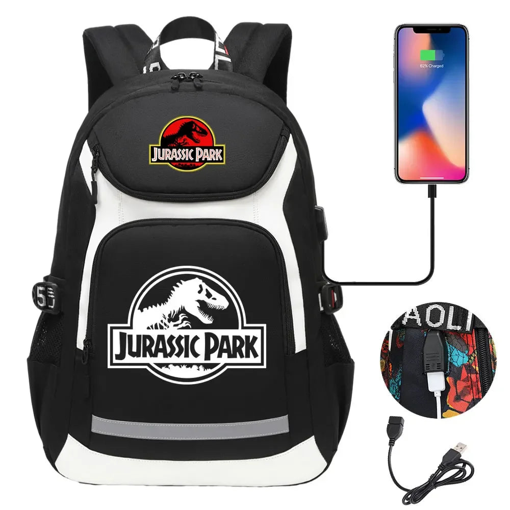 Jurassic World Park Dinosaur Girls Boys Kids School Book Bags USB Teenagers Schoolbags Women Men Laptop Travel Backpack