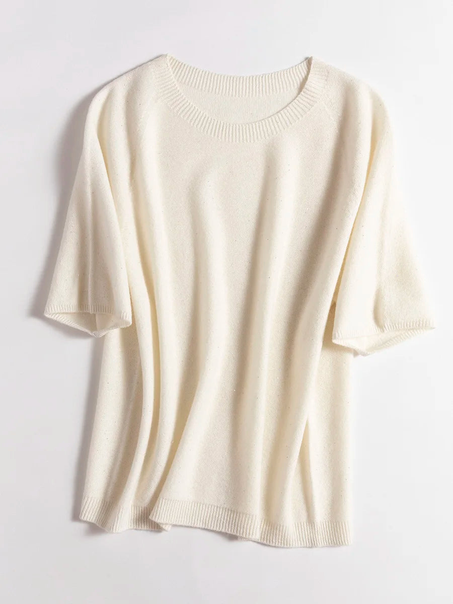 SuyaDream, 100%Merino Wool Pullovers for Woman, Round Neck, Short Sleeved Sweaters, 2025 Fall Winter Soft Warm Top, Pink, Olive