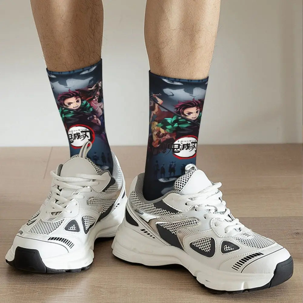 Custom Giyuu Tomioka Demon Slayer Men Women Crew Socks Unisex Kawaii Kimetsu No Yaiba Spring Summer Autumn Winter Dress Socks