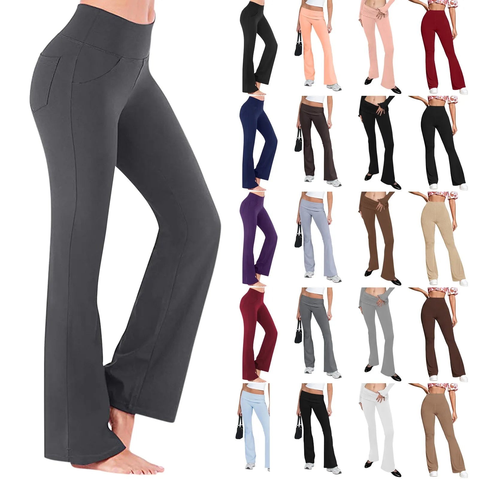 Flared Leggings Basic Yoga Pants With Pockets Women High Waist Breathable Comfortable Pants Gym Sports Slim Flared Tight Pants
