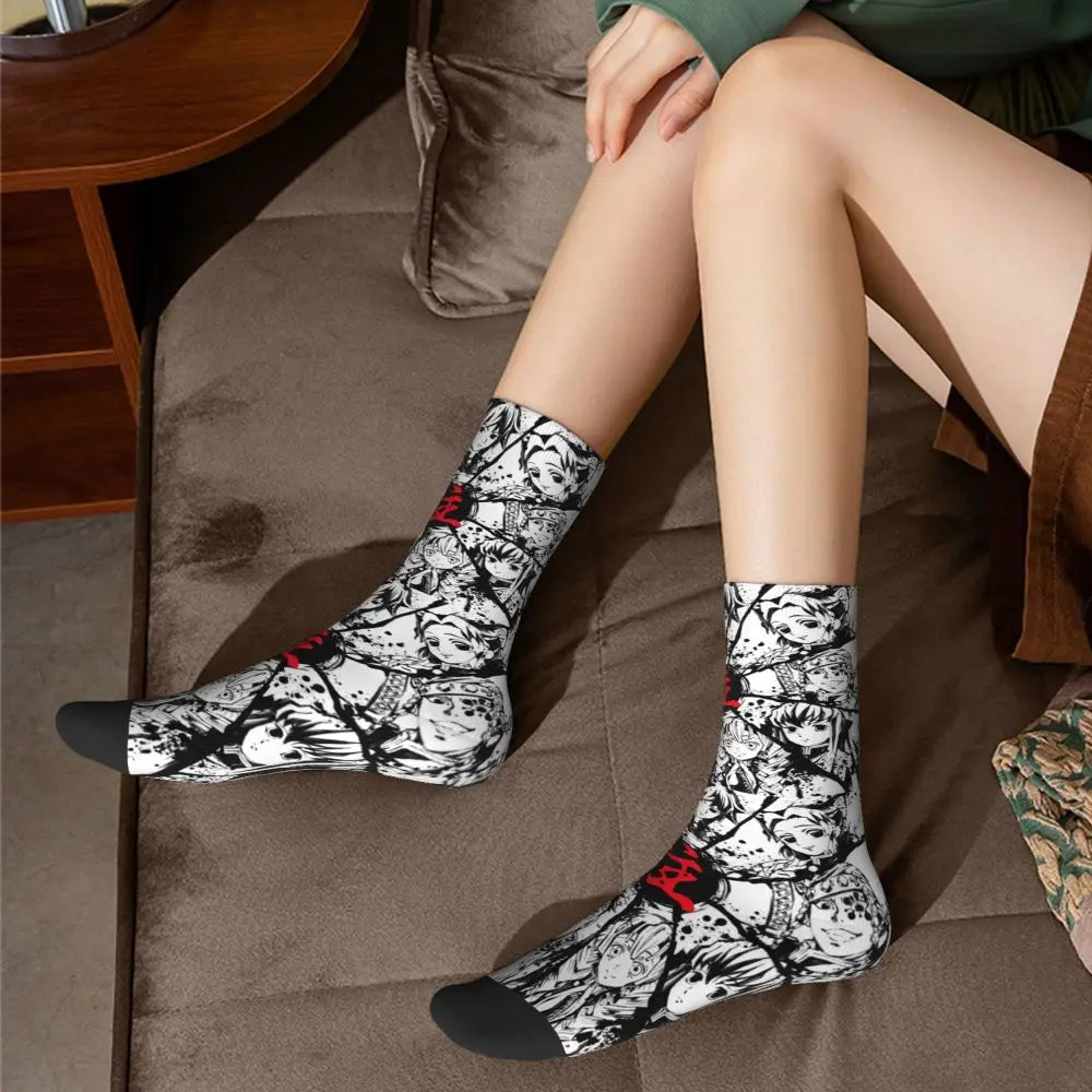 Custom Giyuu Tomioka Demon Slayer Men Women Crew Socks Unisex Kawaii Kimetsu No Yaiba Spring Summer Autumn Winter Dress Socks