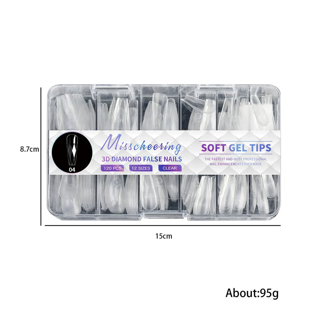 120/140Pcs 3D Diamond Almond Ballet Coffin False Nails Clear Press On Nails For Acrylic Gel Reusable Fake Tips DIY Nail Supplies