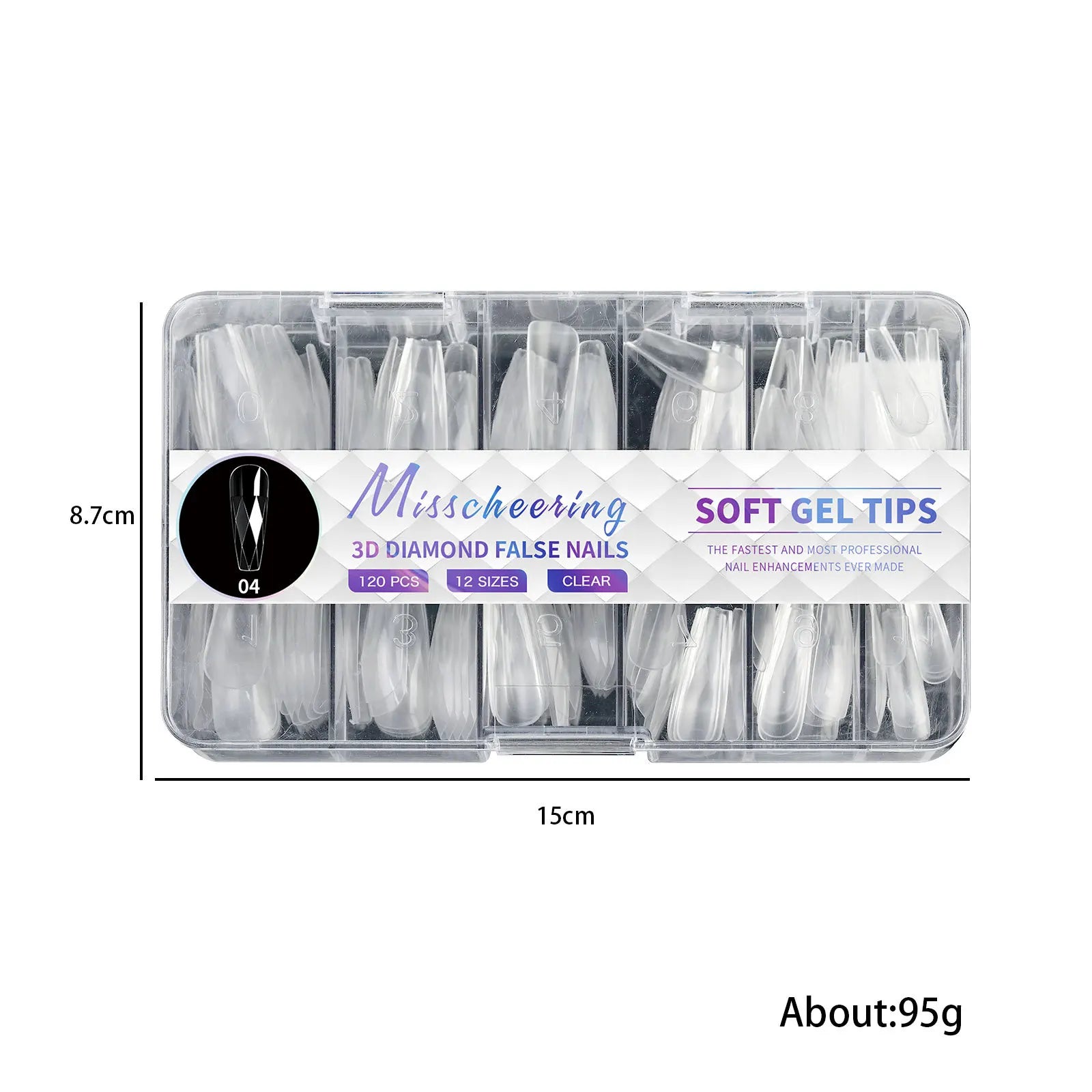 120/140Pcs 3D Diamond Almond Ballet Coffin False Nails Clear Press On Nails For Acrylic Gel Reusable Fake Tips DIY Nail Supplies