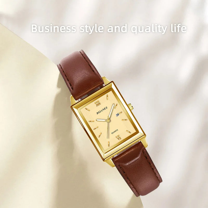 New Casual Leather Men's Square Quartz Watch Korean Student Calendar Watch Men Relojes Para Hombres