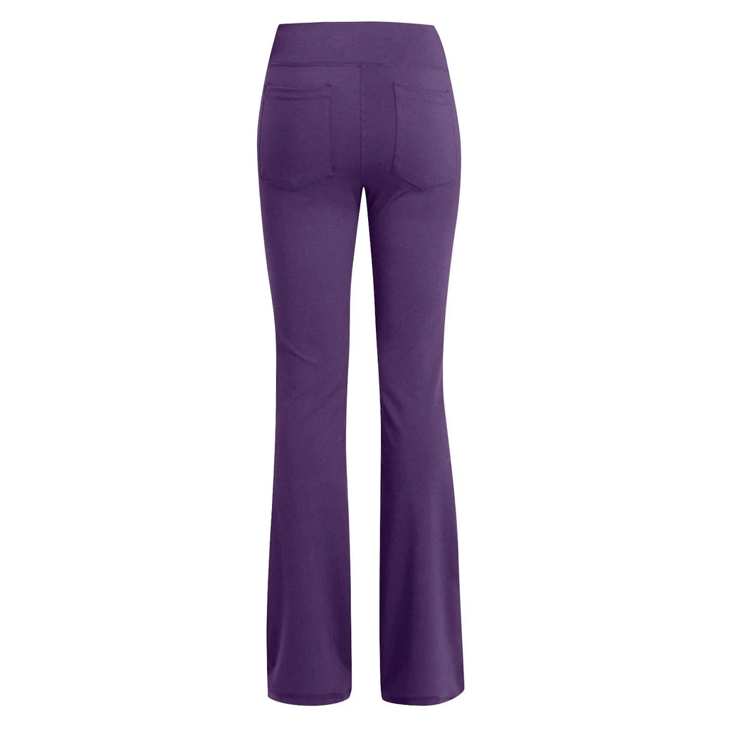 Flared Leggings Basic Yoga Pants With Pockets Women High Waist Breathable Comfortable Pants Gym Sports Slim Flared Tight Pants