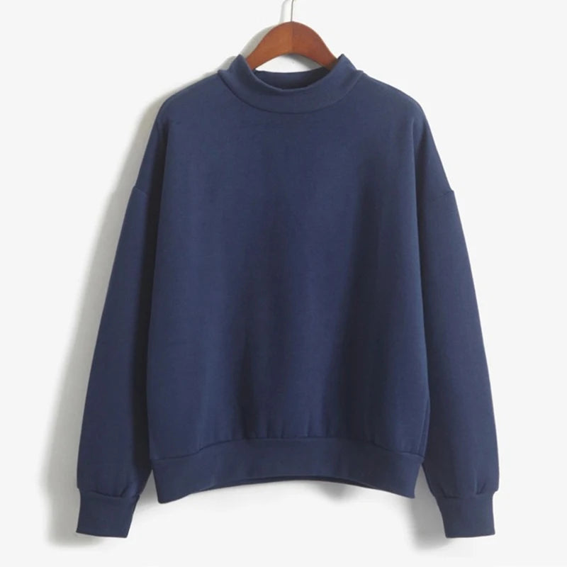 Fleecing Half High Neck Long Sleeve Casual Top For Women Clothing Autumn Winter Trend Solid Simple Pink Sweatshirts New Basic