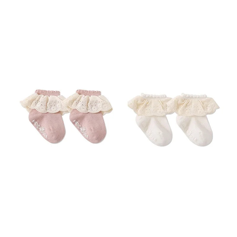 2Pairs/lot Baby Socks For Girls Spring Autumn Lace Princess Floor Newborn Socks Cotton Toddlers Infant Short Sock Anti Slip 0-3Y