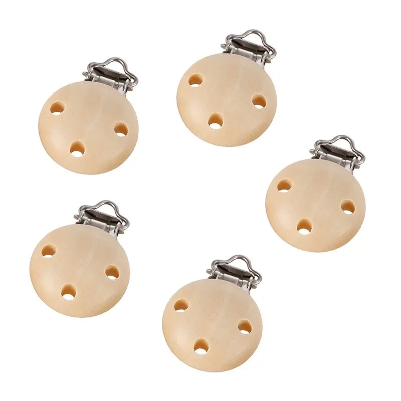 5/10 PCs Metal Wooden Baby Pacifier Clips Solid Color Holders Cute Infant Soother Clasps-Essential Accessory for Newborns