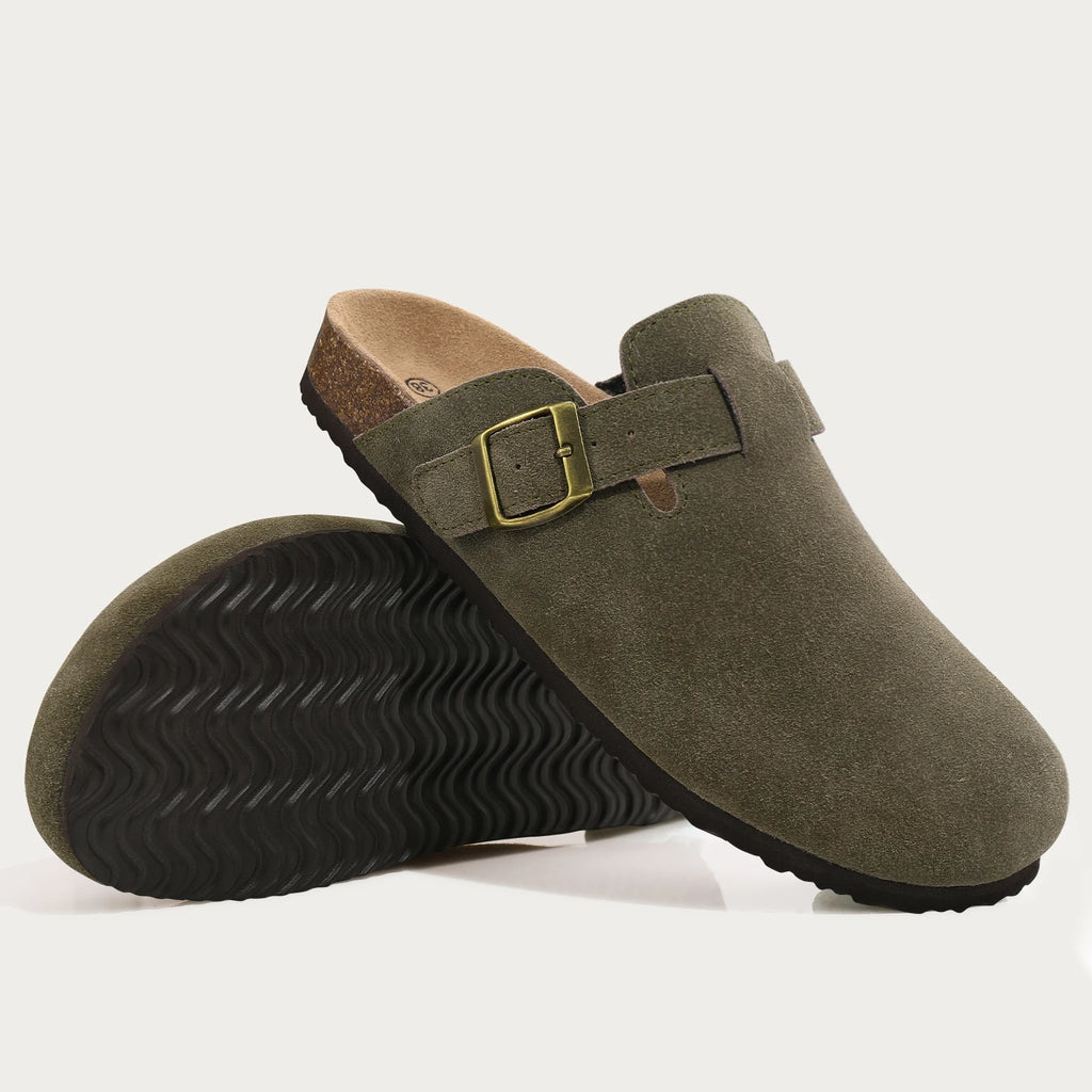 Shevalues Men Clogs Slippers Cow Suede Clogs For Men Leather Mules Men Fashion Beach Shoes Men Outdoor Classic Cork Sandals Men