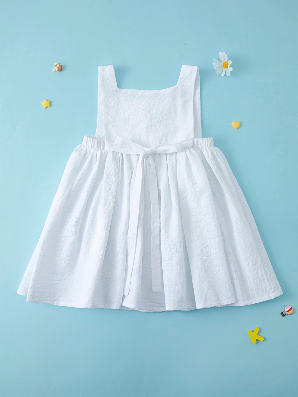 Summer kids clothes solid color suspender girl frocks linen cotton sleeveless summer dress