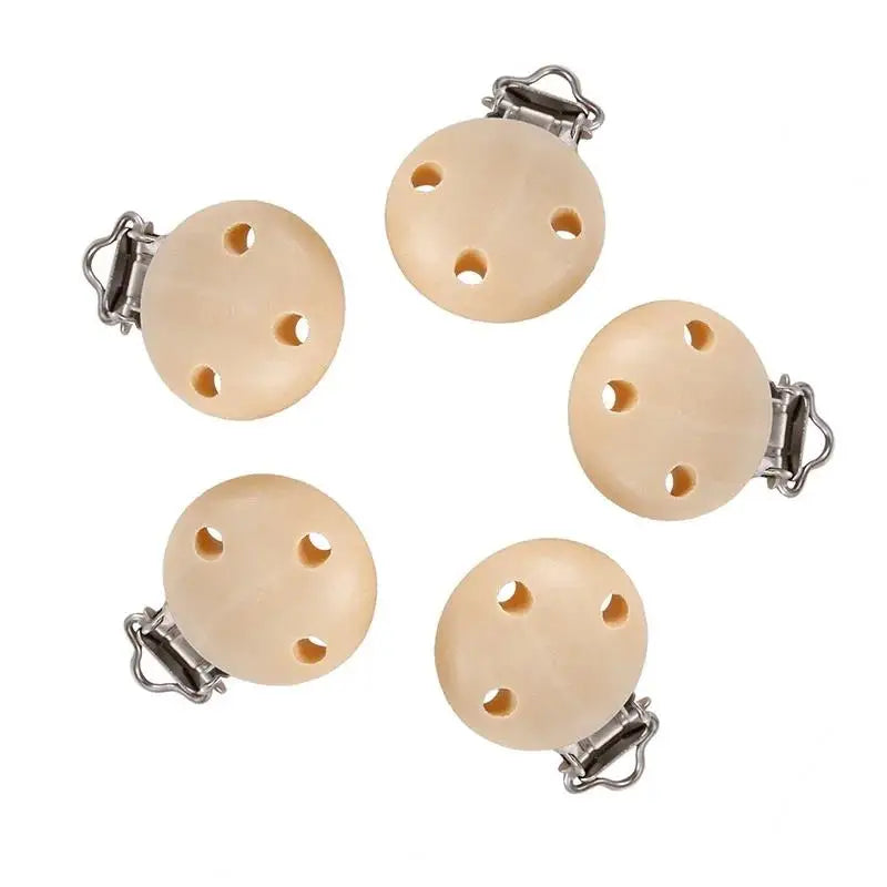 5/10 PCs Metal Wooden Baby Pacifier Clips Solid Color Holders Cute Infant Soother Clasps-Essential Accessory for Newborns