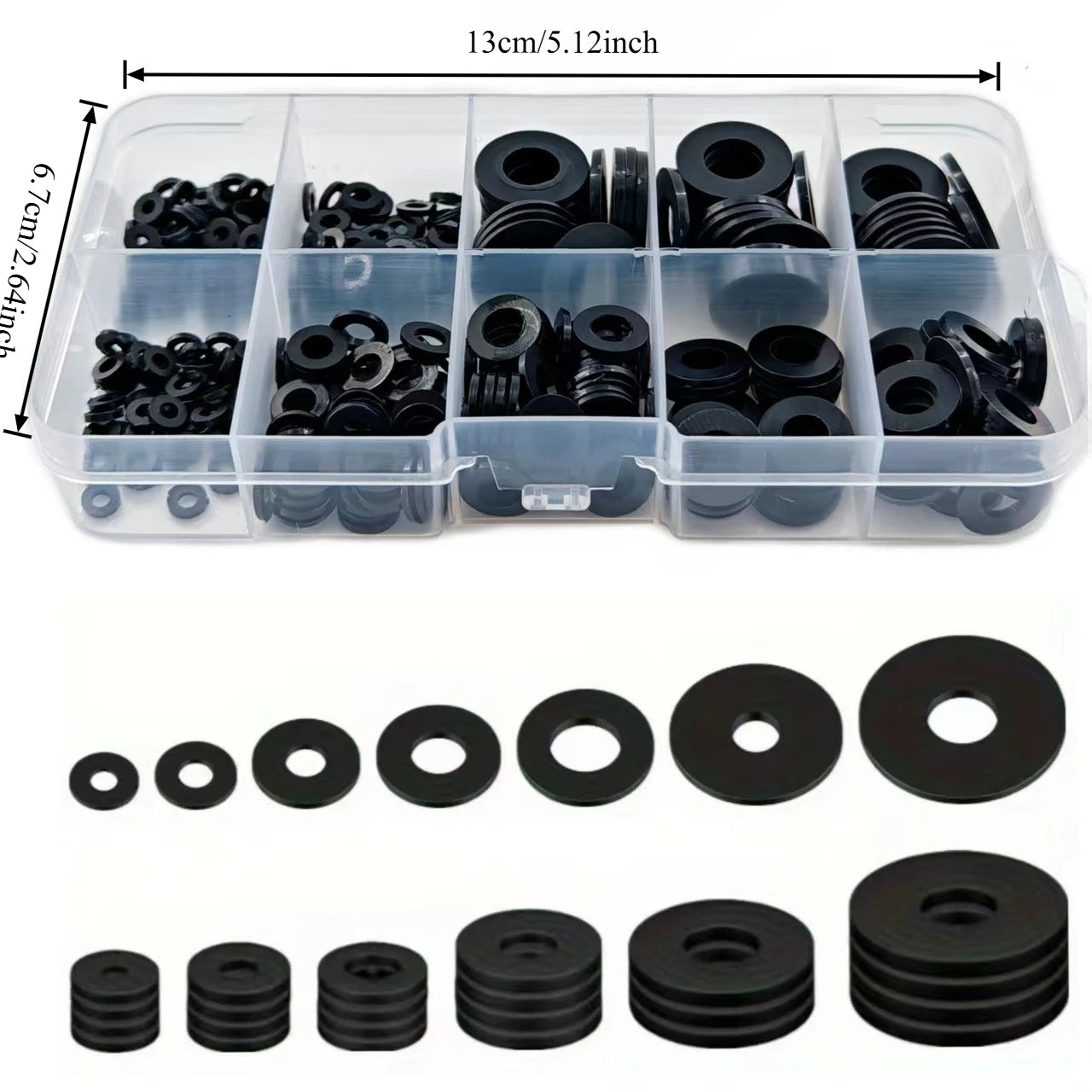 350Pcs Black Nylon Flat Gasket Set M2 M2.5 M3 M4 M5 M6 M8 Plastic Nylon Sealing Gasket Sorting Kit