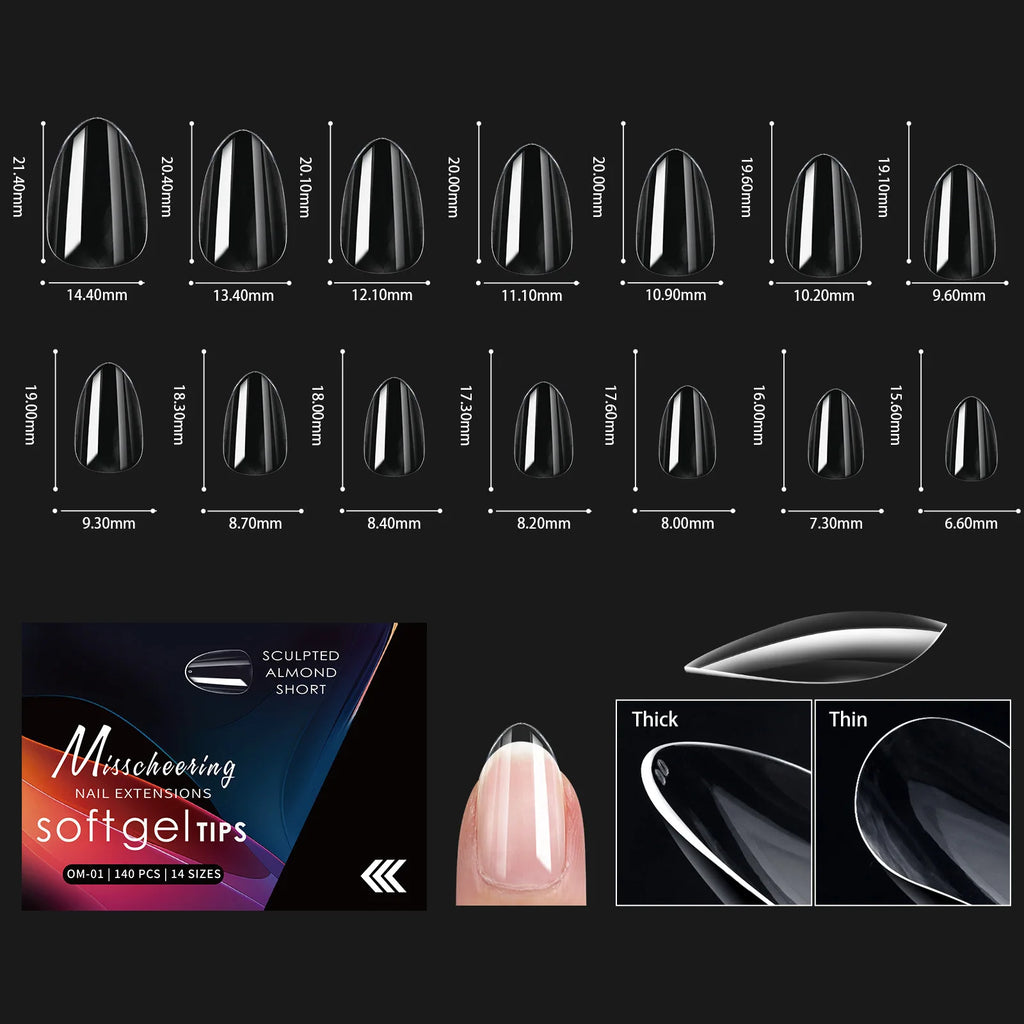 120/140pcs Almond Stiletto False Nail Tips Clear Soft Fake Nails Extension For Home DIY Nail Salon Manicure Press On Nails