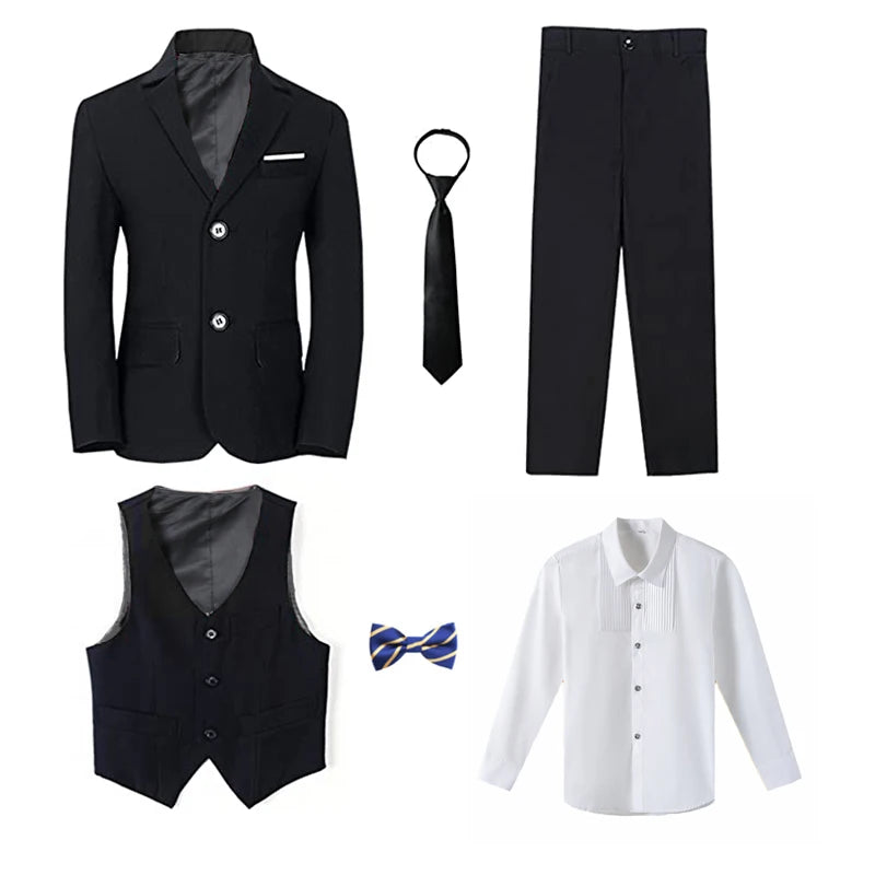 Boy's balzer Formal Blue Black Slim Fit Suits Set Child Weddings Birthday Party Performance Dress Big Kids Jacket Pants Bowtie