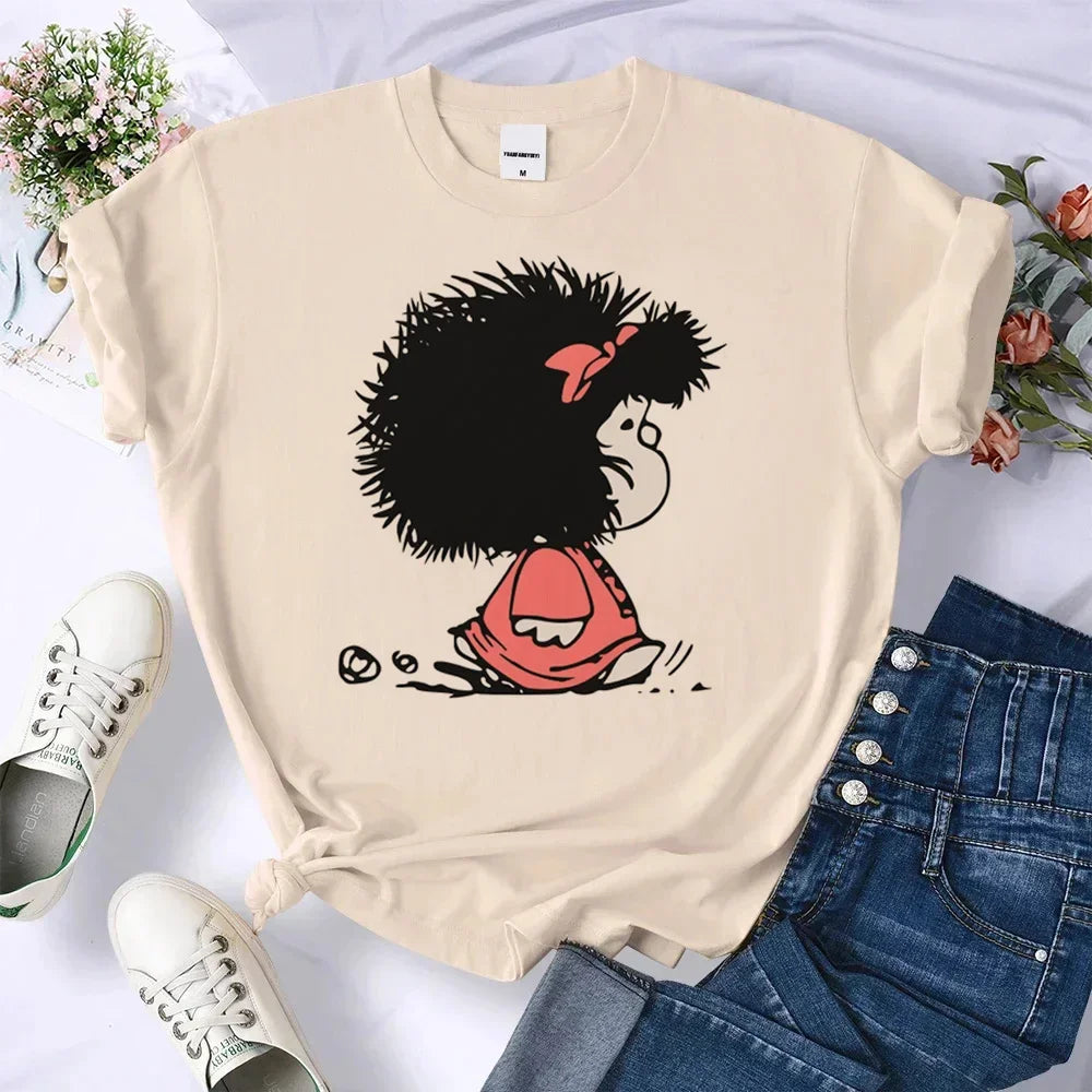 Mafalda Top Women's Casual Loose Comfortable Summer Pattern Manga T-shirt Female Designer Harajuku Clothing