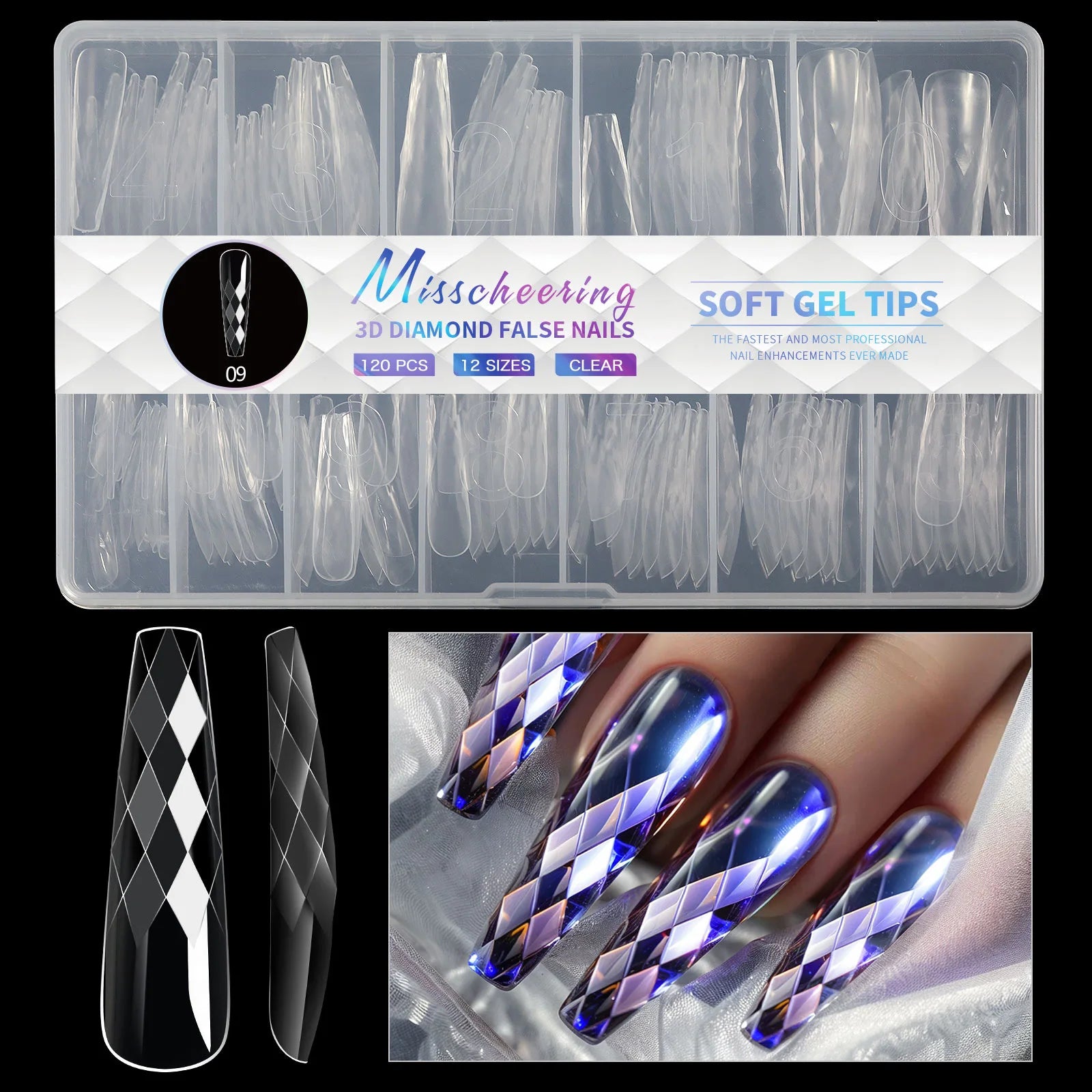 120/140Pcs 3D Diamond Almond Ballet Coffin False Nails Clear Press On Nails For Acrylic Gel Reusable Fake Tips DIY Nail Supplies