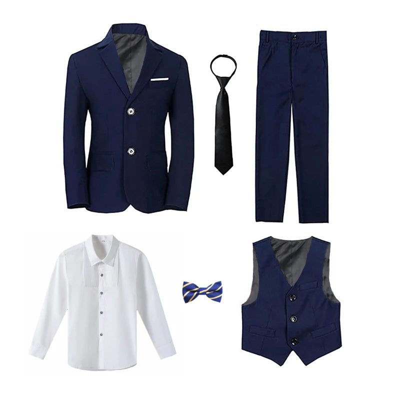Boy's balzer Formal Blue Black Slim Fit Suits Set Child Weddings Birthday Party Performance Dress Big Kids Jacket Pants Bowtie