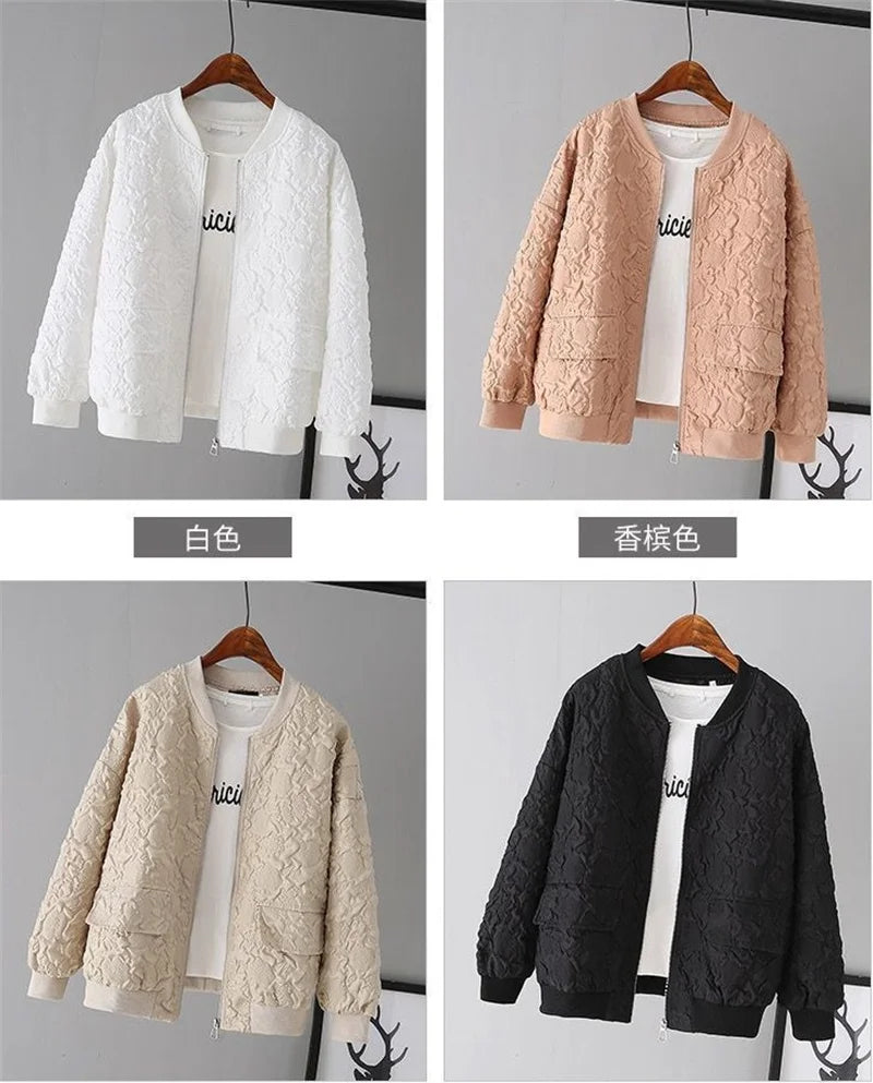 Solid Color Ladies Short Baseball Jacket 2026 New Korean Spring Casual White Jacket Top Female Cardigan Zipper Jackets Fashion