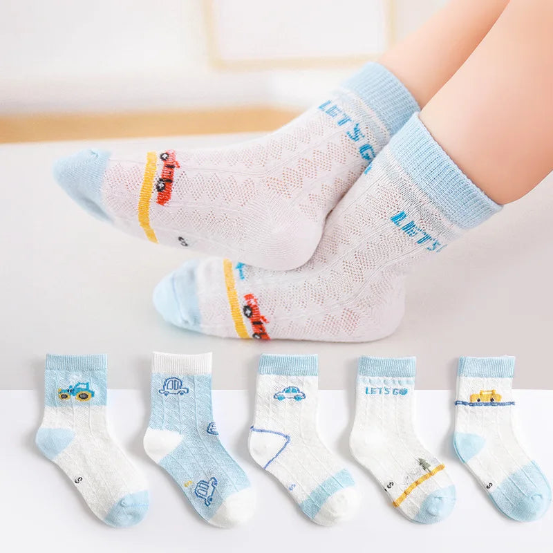Girls Summer Mesh Thin Sock Cotton Baby Short Socks 5 Pairs Toddler Boys Kids Children Colorful Socks 5 pairs WMF043