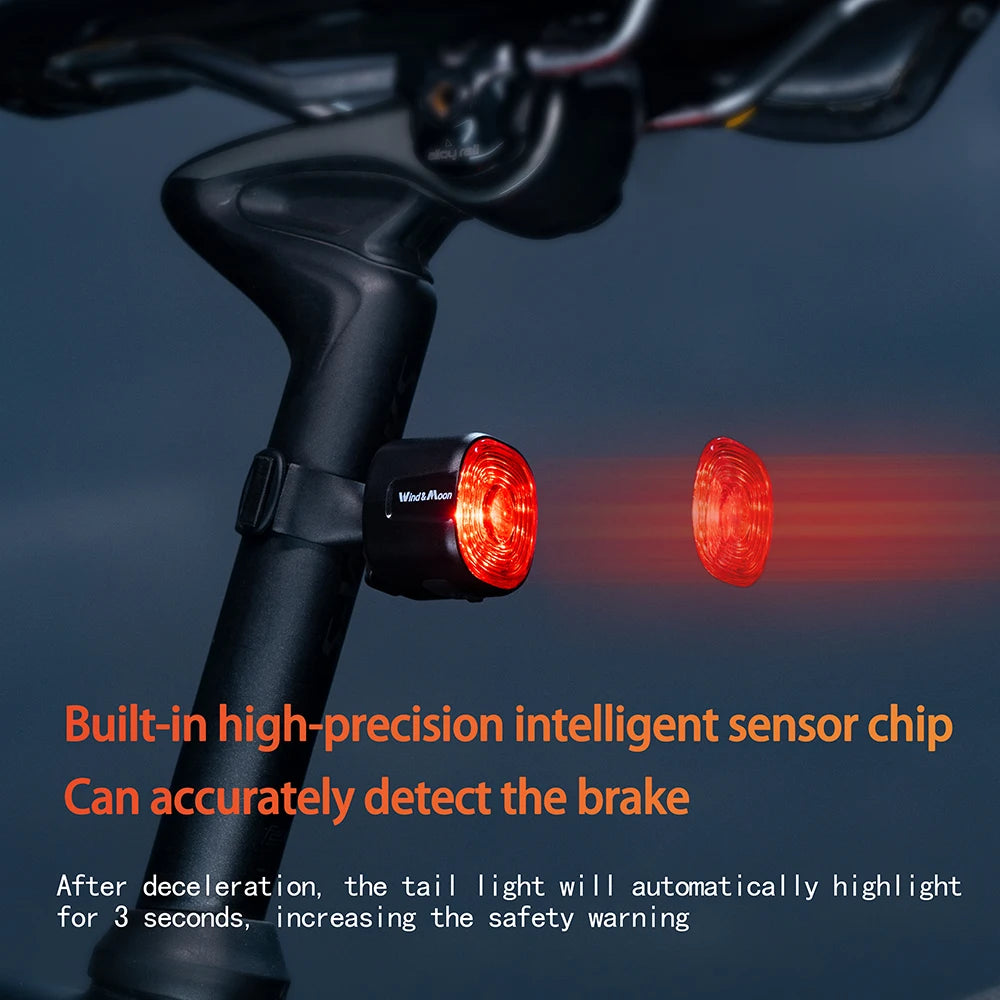 Bicycle Intelligent Brake Tail Light IP66 Waterproof 6 Light Modes High Brightness Bike Rear Lamp for Seat Post/Saddle/ Bag