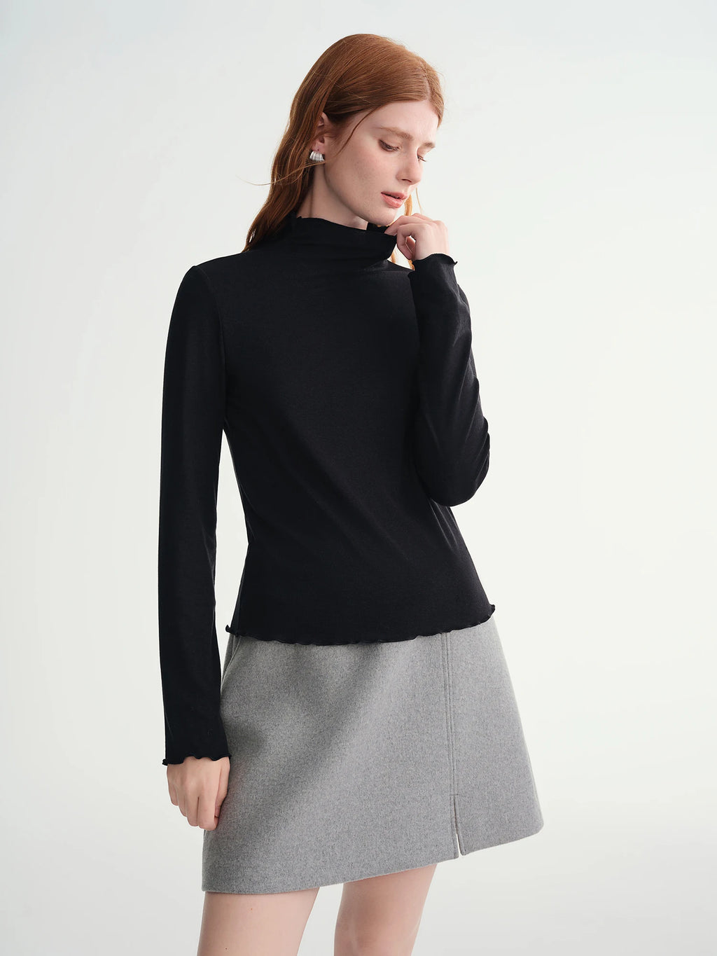 DUSHU Self-Heating Wool T-shirts Half-High Collar Soft Knit  Women's Longline Bralette Fall Winter Curvy Solid Color Pullovers