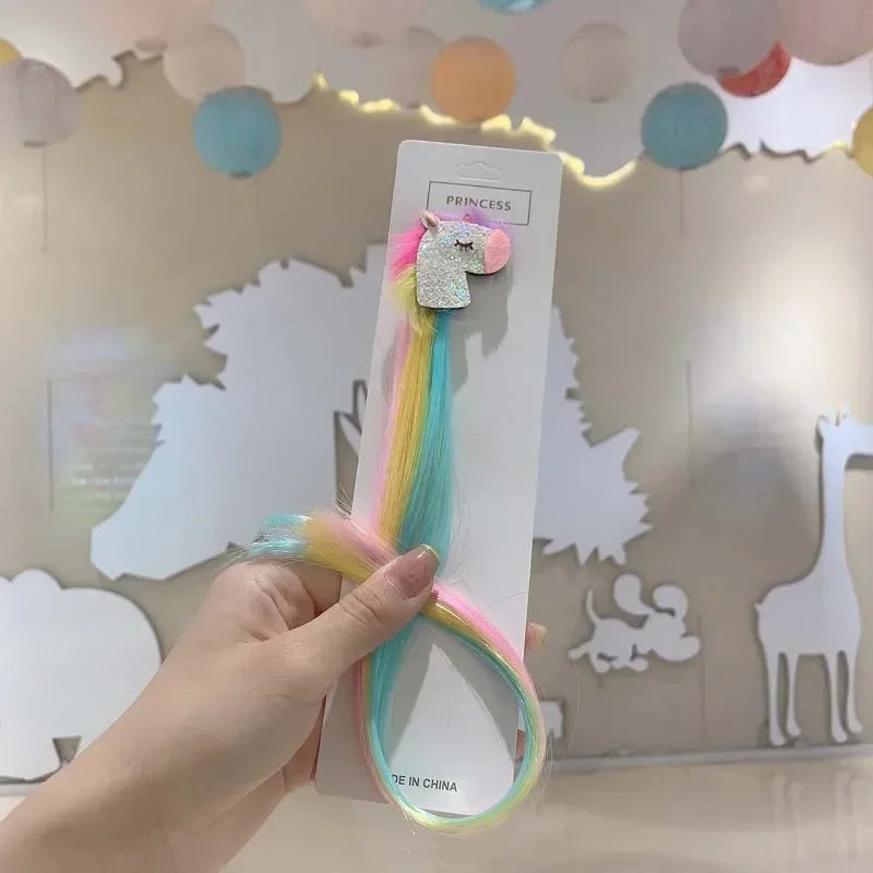 Children Unicorn Colorful Wig Hairpins Hair Accessories Kids Girls Hairclip Fake Hair Twist Braid Headdress Hair Clips Barrettes