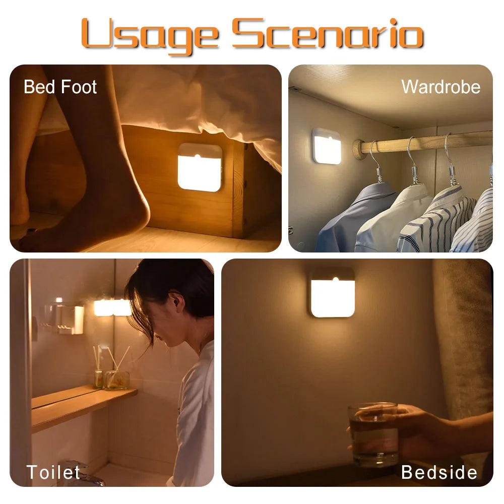 LED Motion Sensor Light Wireless LED Night Light Type C Rechargeable Night Light Cabinet Wardrobe Lamp Staircase For Kitchen LED