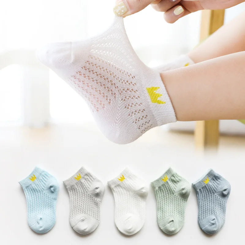 Girls Summer Mesh Thin Sock Cotton Baby Short Socks 5 Pairs Toddler Boys Kids Children Colorful Socks 5 pairs WMF043