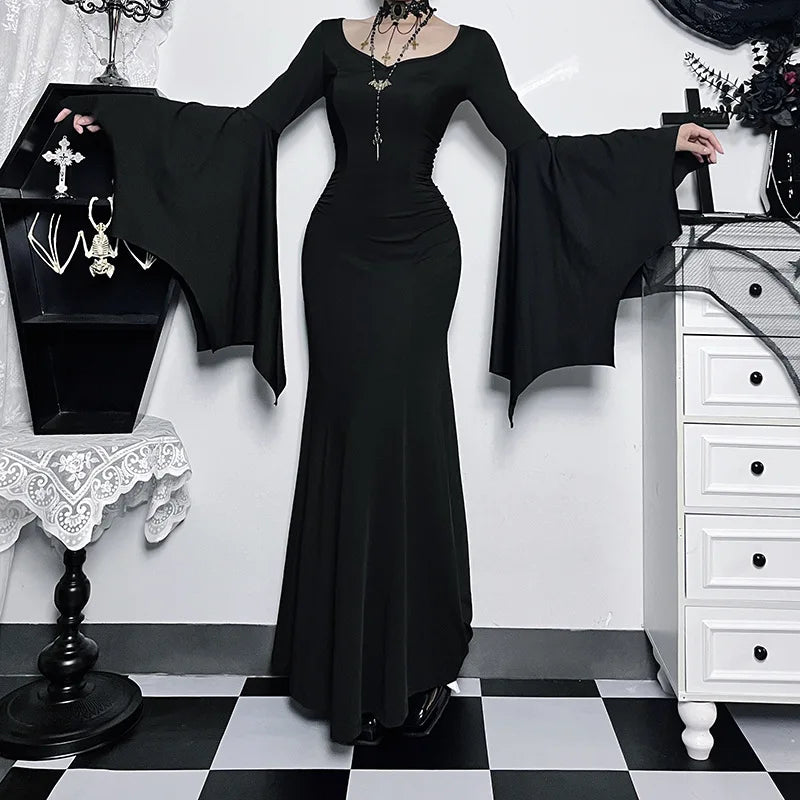 Halloween Gothic Grunge Punk Women Dress Long Sleeve Lace Slim Black Dresses 2026 New Y2K Harajuku Lolita Fairy Core Party Dress