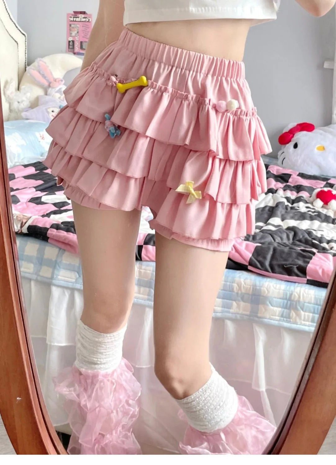 Puffy Cake Mini Skirts Women Ruched Ruffle High Waist Solid All-match Sweet Lovely Girls College Harajuku Trendy Streetwear Ins