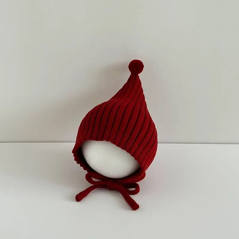 0-24M Baby Beanie Newborn Elf Hat Spring Autumn Knitted Windproof Warm Earflap Cap With Pom Pom