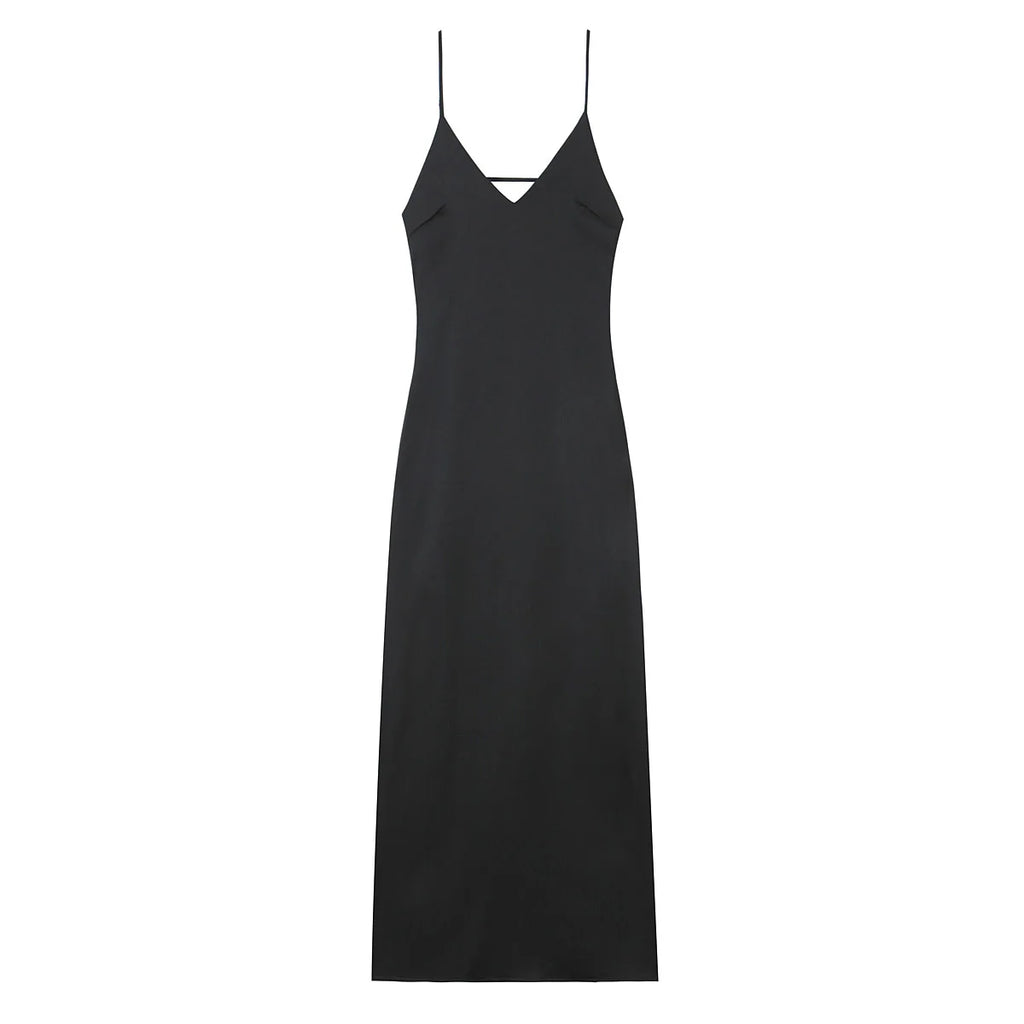HH Women Summer Yellow Stain V Neck Sling Dress Elegant Sleeveless Loose Maxi Robes 2025 New Ladies Party Holiday Dresses