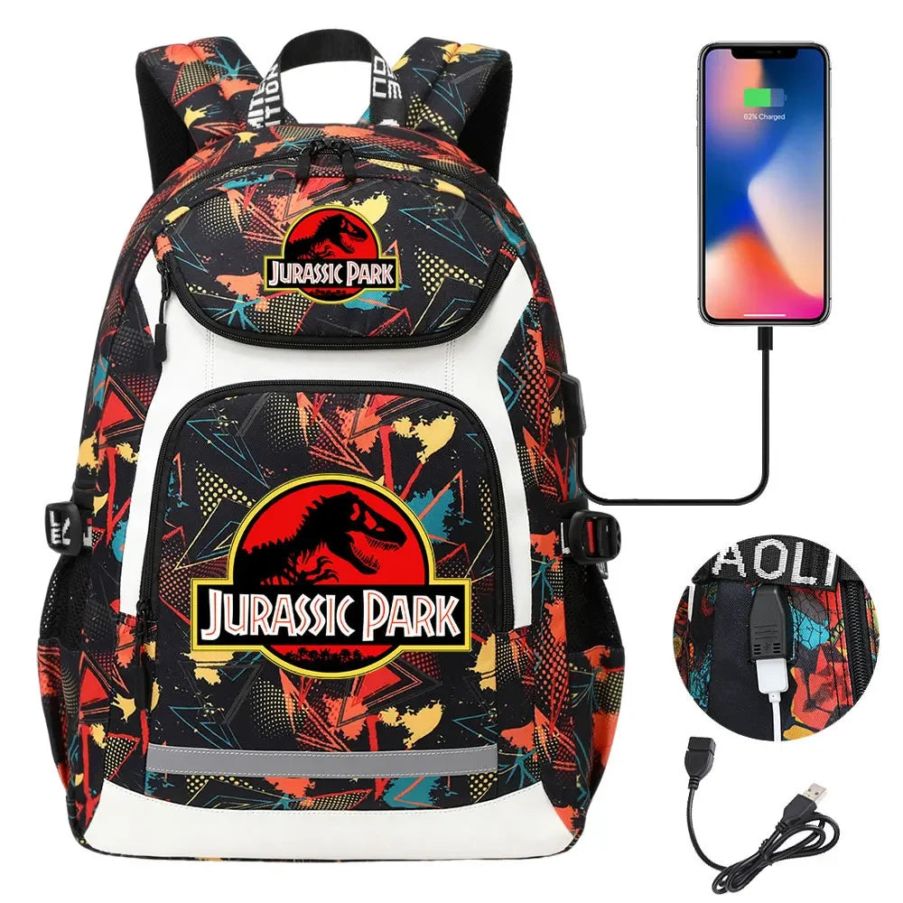 Jurassic World Park Dinosaur Girls Boys Kids School Book Bags USB Teenagers Schoolbags Women Men Laptop Travel Backpack