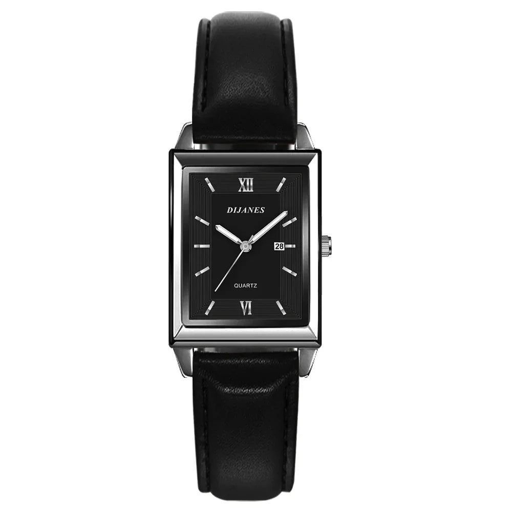 New Casual Leather Men's Square Quartz Watch Korean Student Calendar Watch Men Relojes Para Hombres